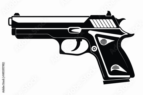 Black and White Silhouette Illustration of a Modern Style Handgun Pistol Design