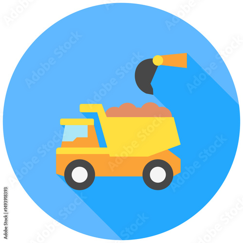 Dumpers mini illustration rounded flat color icon, use for civil engineering, industry, construction, UI, UX kit, app and web development, digital or print.