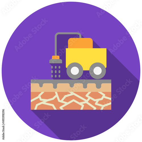 Emulsion bitumen mini illustration rounded flat color icon, use for civil engineering, industry, construction, UI, UX kit, app and web development, digital or print.