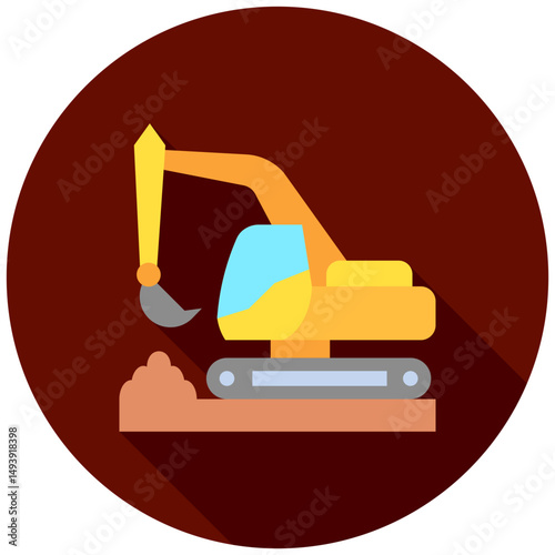Excavator mini illustration rounded flat color icon, use for civil engineering, industry, construction, UI, UX kit, app and web development, digital or print.