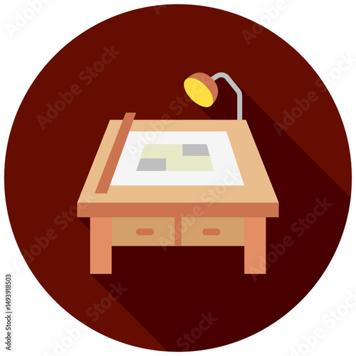 Draft Table mini illustration rounded flat color icon, use for civil engineering, industry, construction, UI, UX kit, app and web development, digital or print.