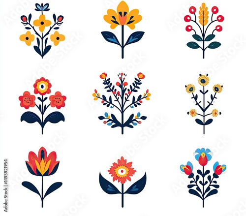 Collection of stylized floral designs