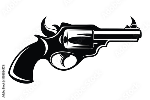 Stylized Black Revolver Illustration Depicting a Classic Firearm with Intricate Artistic Details