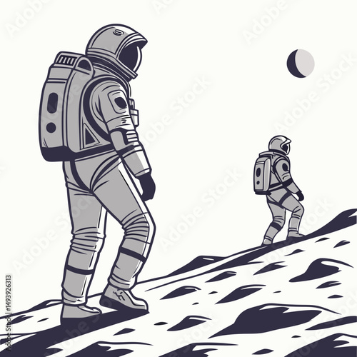 Astronauts exploring lunar surface moonwalk space exploration