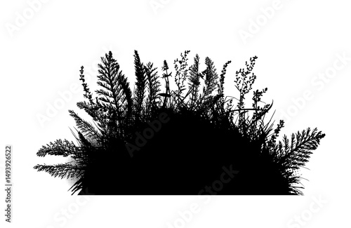 Background black grass natural silhouette. Hand drawing. Not AI. Vector illustration.