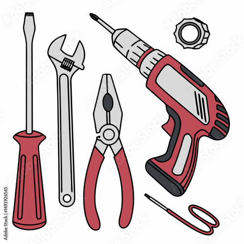 Professional tools set isolated on white background, clean cutout images for design projects