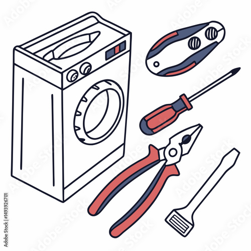 Washing machine repair tools isometric illustration