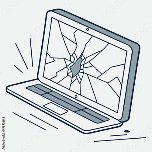 Broken laptop screen cracked display computer repair technology problem