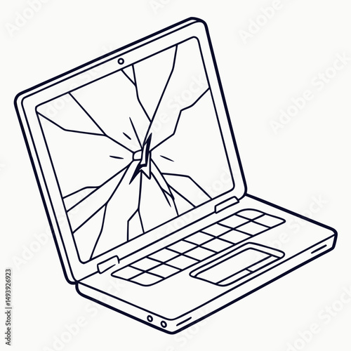 Broken laptop screen cracked display computer repair technology problem