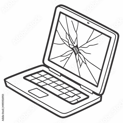 Broken laptop screen cracked display computer repair technology problem