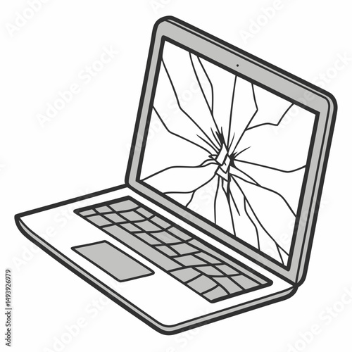 Broken laptop screen cracked display computer repair technology problem