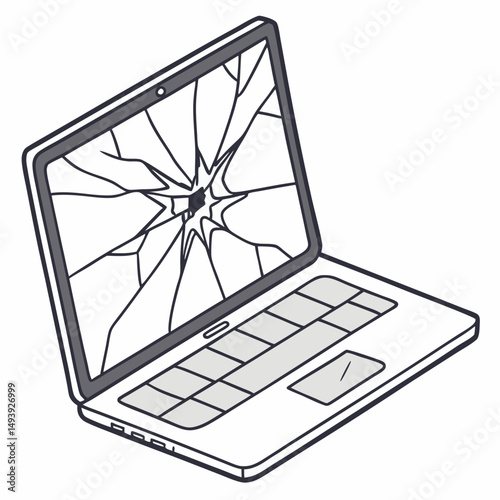 Broken laptop screen cracked display computer repair technology damage accident