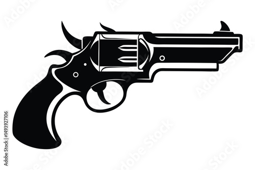 Black Silhouette of a Vintage Revolver with Intricate Details and Classic Design