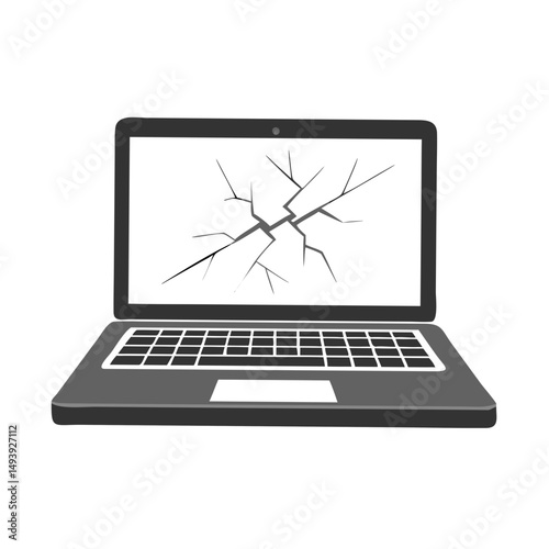 Cracked laptop screen isolated transparent background professional design element