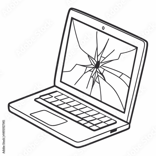 Broken laptop screen cracked display computer technology repair