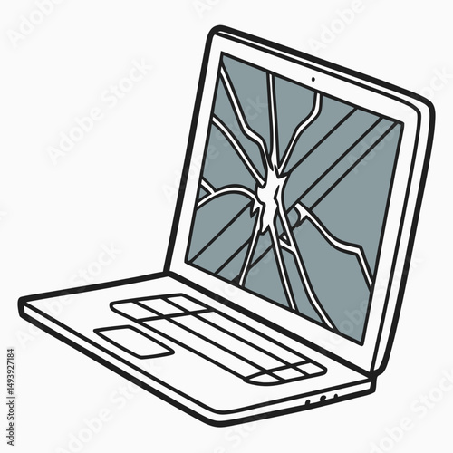 Broken laptop screen cracked display computer repair technology problem