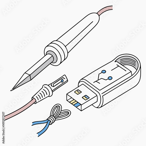 Soldering iron usb drive repair kit illustration