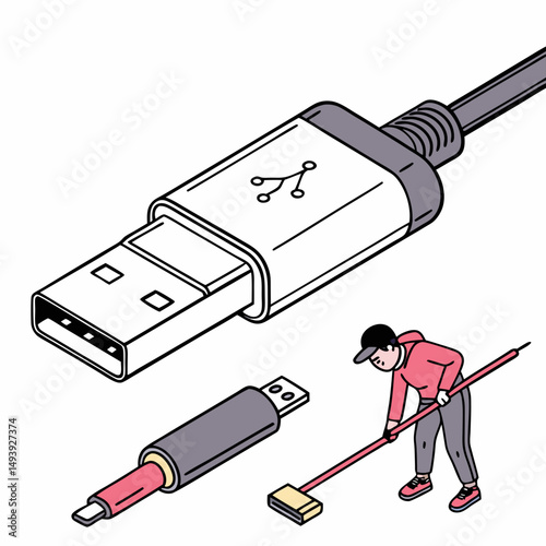 Professional usb cable illustration isolated on white background