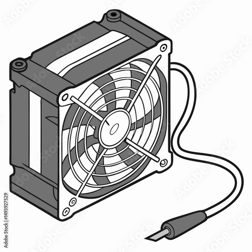 Computer case cooling fan with cable isometric illustration