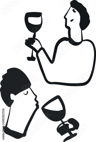 Restaurant. Abstract drawing of people. engraving, ink, line art, vector