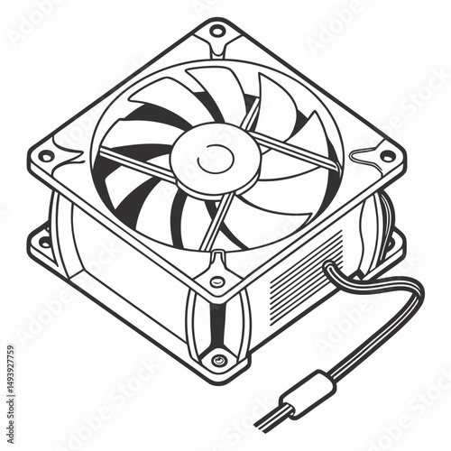 Computer cooling fan isometric illustration square design