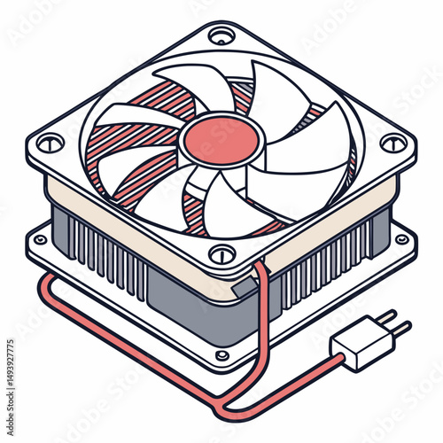 Computer cpu cooler fan isometric illustration technology component