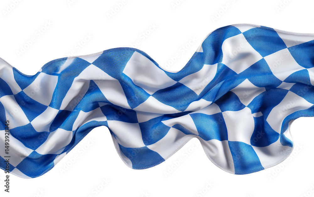 Fototapeta premium Closeup of a folded Bavarian flag featuring classic blue and white checkered pattern in vibrant colors isolated on white background PNG