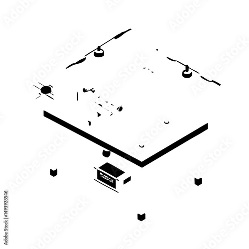 Vector silhouette of disassembled drone parts on white background