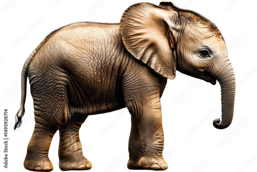 Fototapeta premium Young elephant calf isolated, cutout transparent