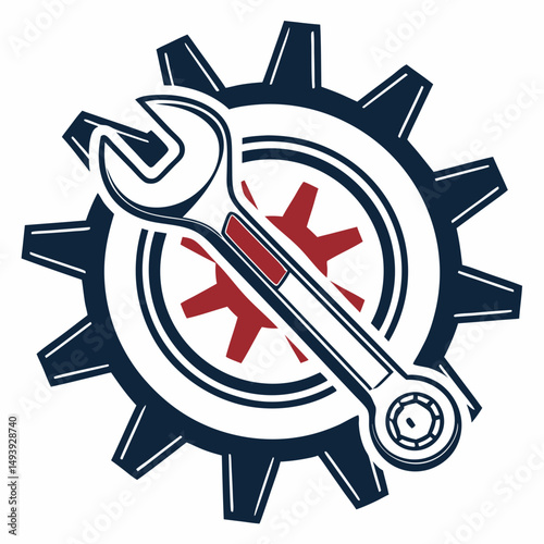 Wrench and gear industrial mechanic repair service logo