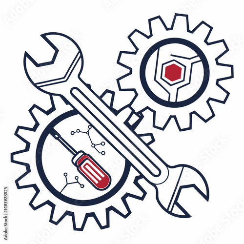 Wrench screwdriver gears teamwork engineering technology