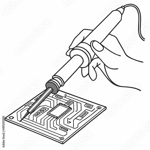 Hand soldering a circuit board with a soldering iron