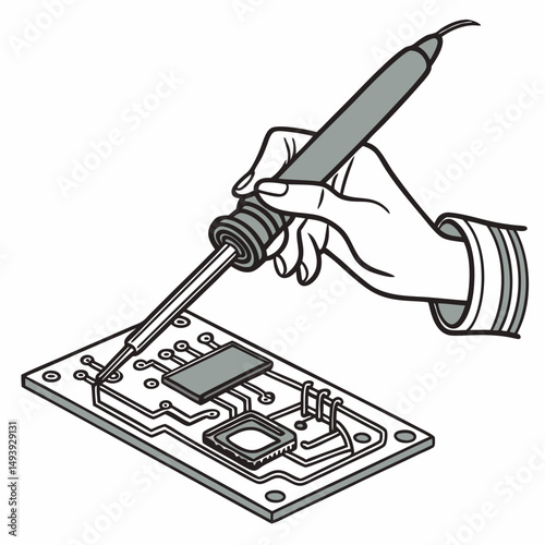 Hand soldering electronic circuit board component repair