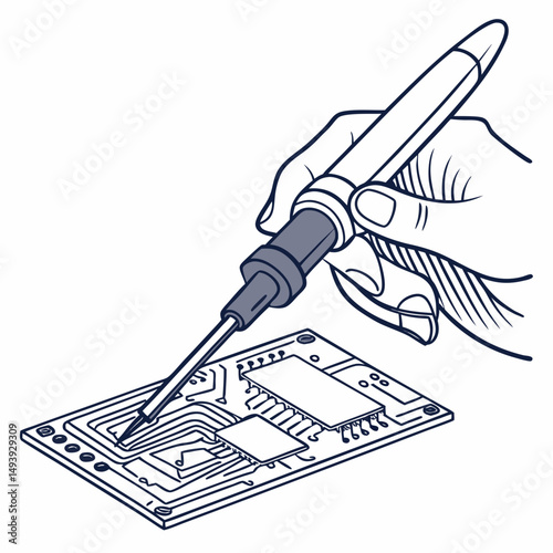 Hand soldering circuit board microchip repair professional illustration