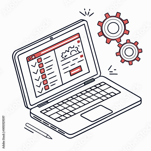 Laptop screen checklist gears engineering project management software