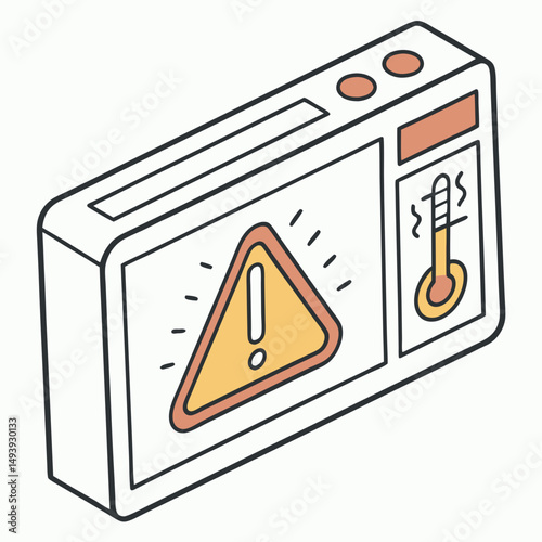 Isometric illustration warning sign smart home device temperature control system alert