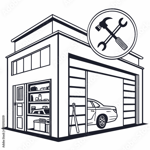 Modern car repair garage building illustration design