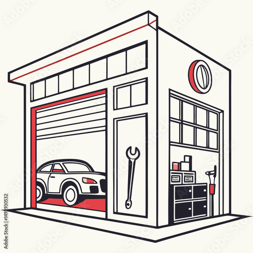 Modern car repair garage building illustration design