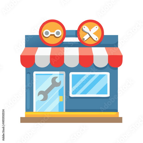 Professional repair shop building illustration transparent background