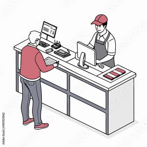 Customer making a purchase at a store counter with a cashier
