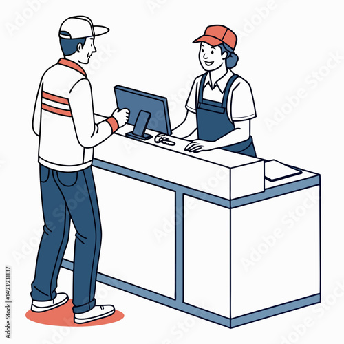 Customer paying at a store counter friendly cashier