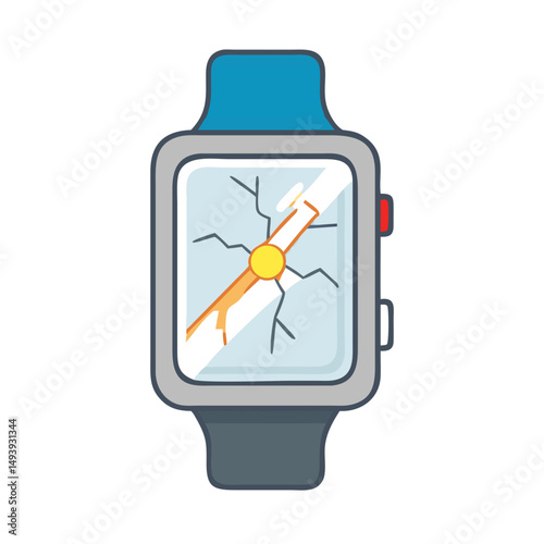 Cracked smartwatch screen isolated on white background professional cutout image