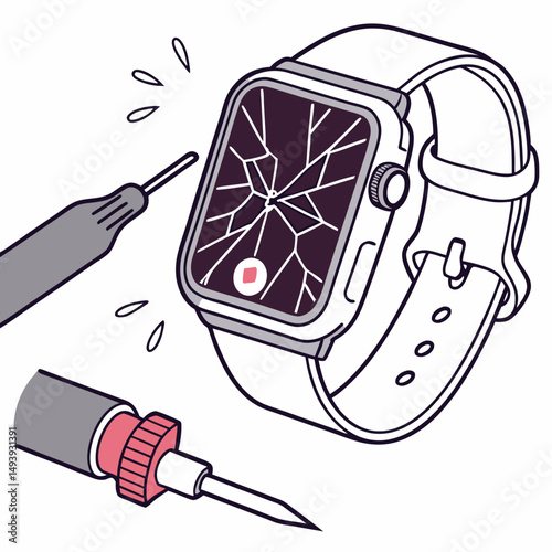 Smartwatch repair cracked screen broken glass digital device fix tools