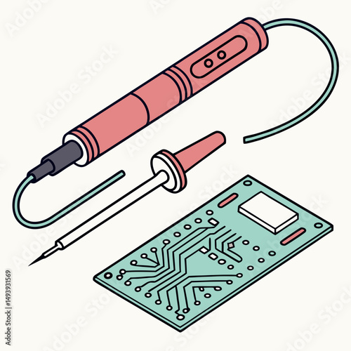 Soldering iron and circuit board isometric illustration electronics repair tool kit