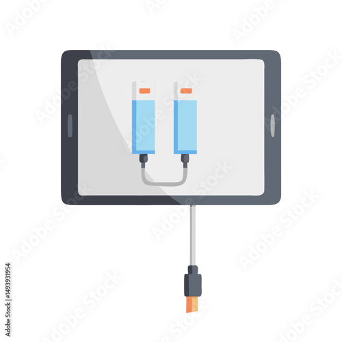 Professional tablet dual usb charging cable illustration transparent background