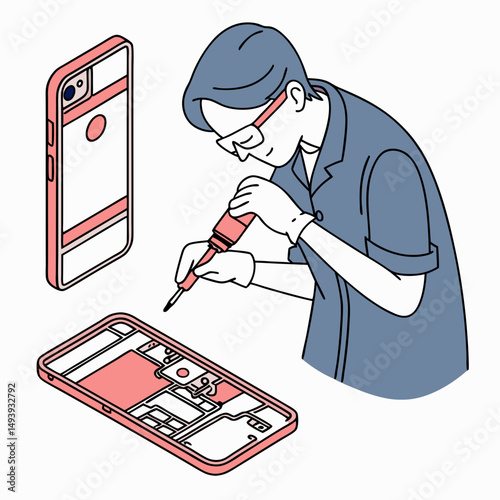 Technician repairing smartphone internal components using screwdriver