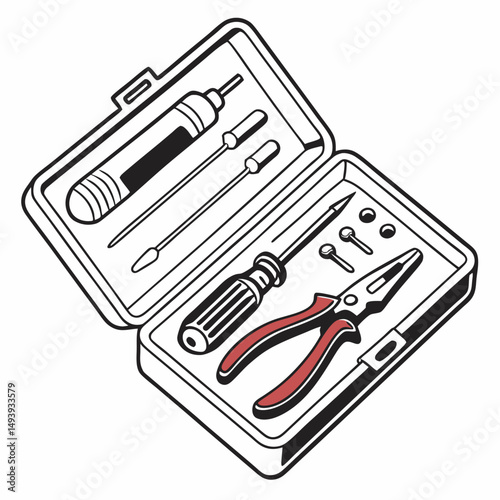 Open toolbox with screwdrivers pliers and screws repair kit tools
