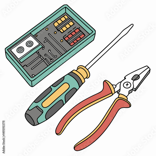 Repair kit tools screwdriver pliers electronics components case