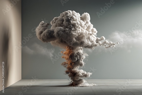 A powerful explosion of smoke and fire erupts indoors