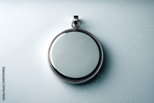 A Minimalistic Silver Pendant with Circular Design on White Background